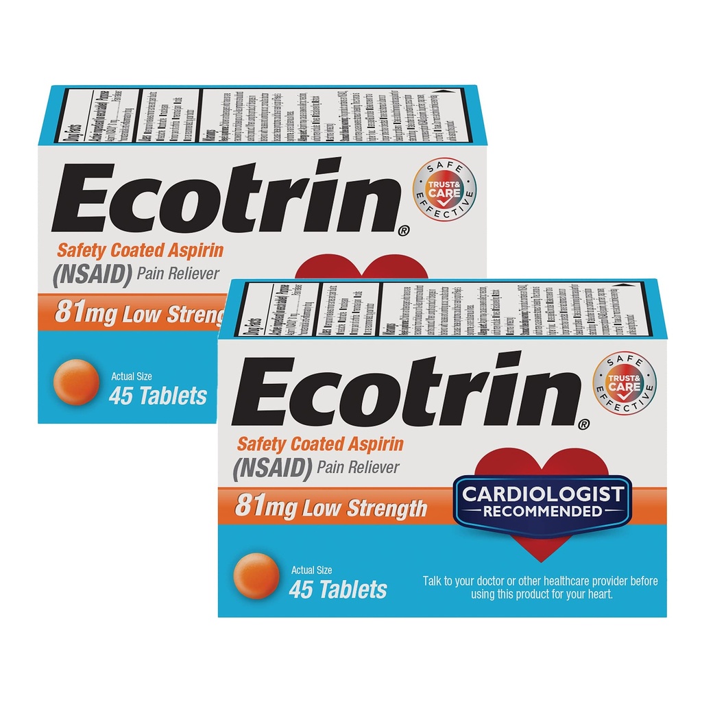 Ecotrin 저 강도 안전 코팅 아스피린, NSAID 81mg, 45 조사 (2 팩)