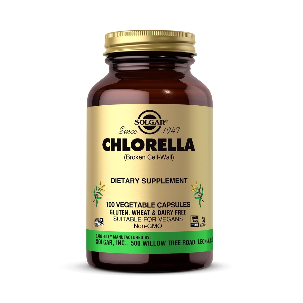 Solgar Chlorella - 100 야채 캡슐 - 최대 흡수 - Non-GMO, Vegan, Gluten Free, Kosher - 100 서빙
