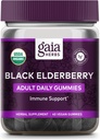 Gaia Herbs Black Elderberry Adult Daily Gummies - 맛있는 면역 지원 보충 - Immune System Support, 40 Gummies (20-Day Supply)에 대한 인증 유기농 블랙 엘더 베리로 제작