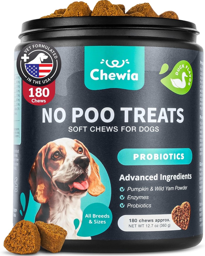 개를위한 Poo Chewable 없음 - 효소가있는 소화 건강을위한 Probiotics - Coprophagia Deterrent - Canine Stool Eating Deterrent - 소화, 치과, Gut & 면역 건강 - Poop Eating 없음