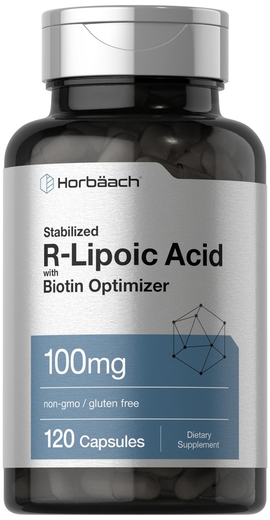 Horbaach R-Lipoic Acid 100 mg | 120 캡슐 | Biotin Optimizer | Non-GMO, 글루텐 무료 | 안정된 R-Lipoic Acid Supplement