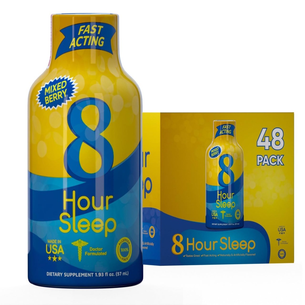 비타민 에너지 8-Hour 수면 샷 혼합 Berry 48 팩, Melatonin, 5-HTP, GABA, Valerian, Lavender, 수면 보조 지원, 딥 레크리에이션 및 Relaxation, Zero Sugar, Gluten-Free, Vegan, Kosher, 1.93 fl oz