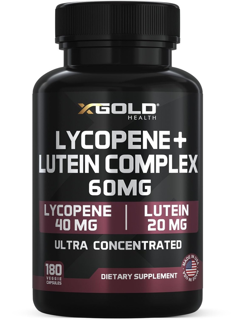 Lycopene + Lutein 60mg 보충교재 | 눈 건강 & 시각 지원 | 건강한 눈 & 피부를 위한 산화제 | 비 GMO, 글루텐 프리 | 180 채식 캡슐 | 미국에서 만드는