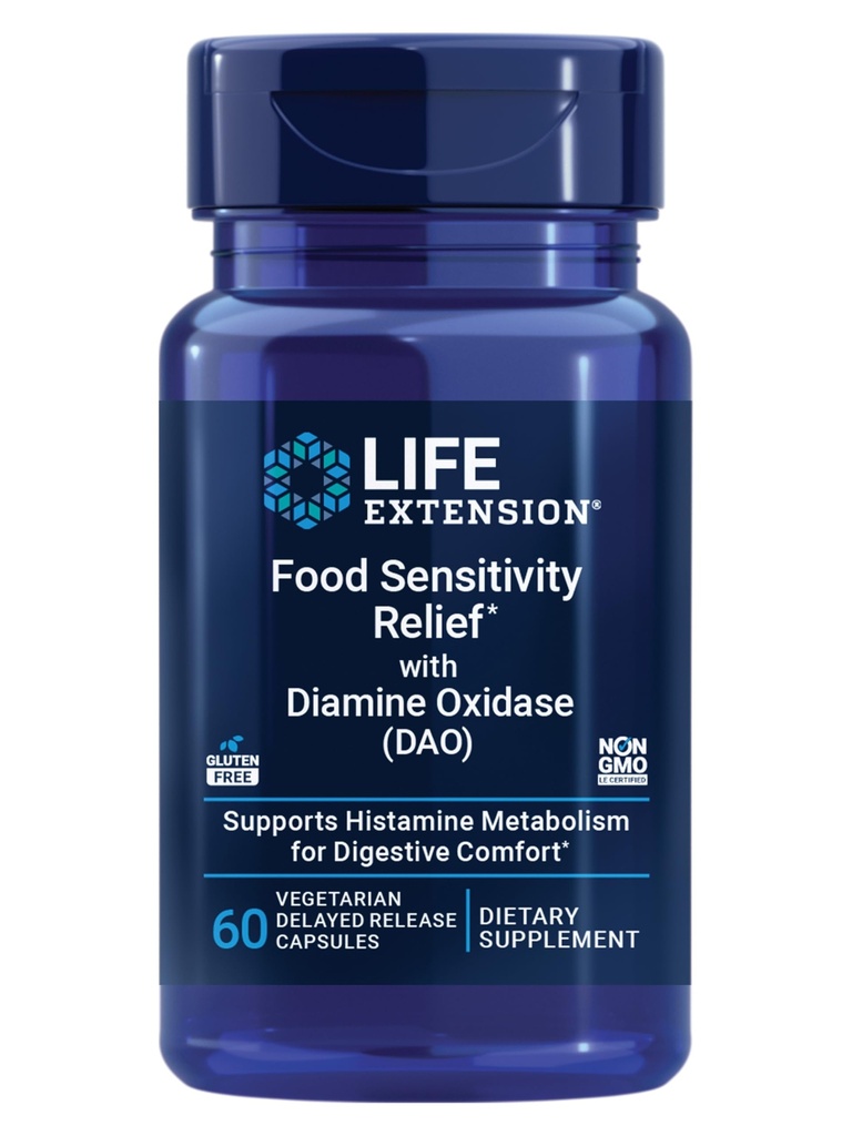 Diamine Oxidase (DAO), Occasional 가스, 소화성 안락, histamine 감도, DAO 효소 보충교재, 글루텐 자유로운, 비 GMO, 채식주의자, 60의 캡슐을 가진 수명 연장 음식 감도 기복