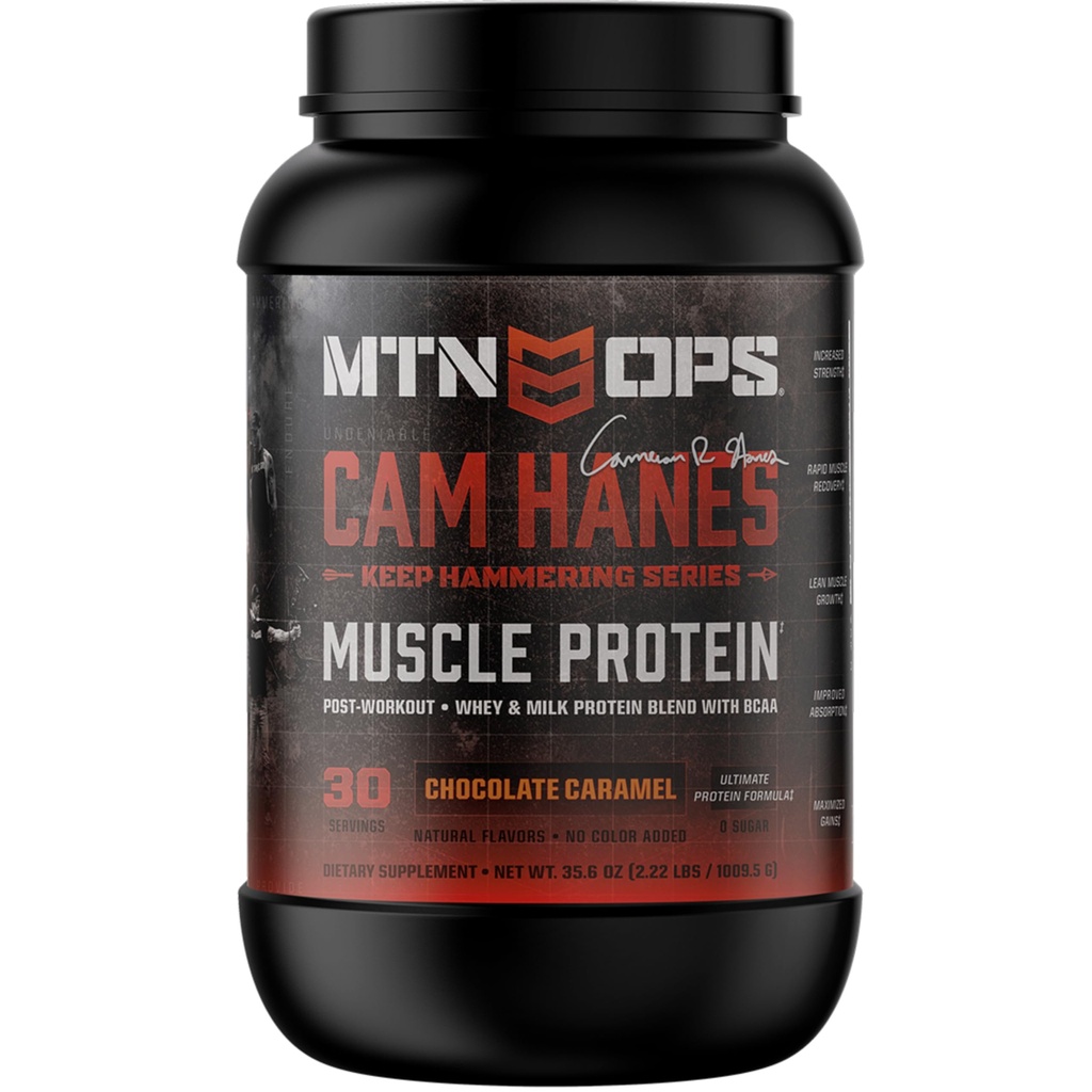 MTN OPS Cameron Hanes는 Whey 단백질 분말, 초콜렛 Caramel 풍미, 30의 서빙을 망치를 계속합니다