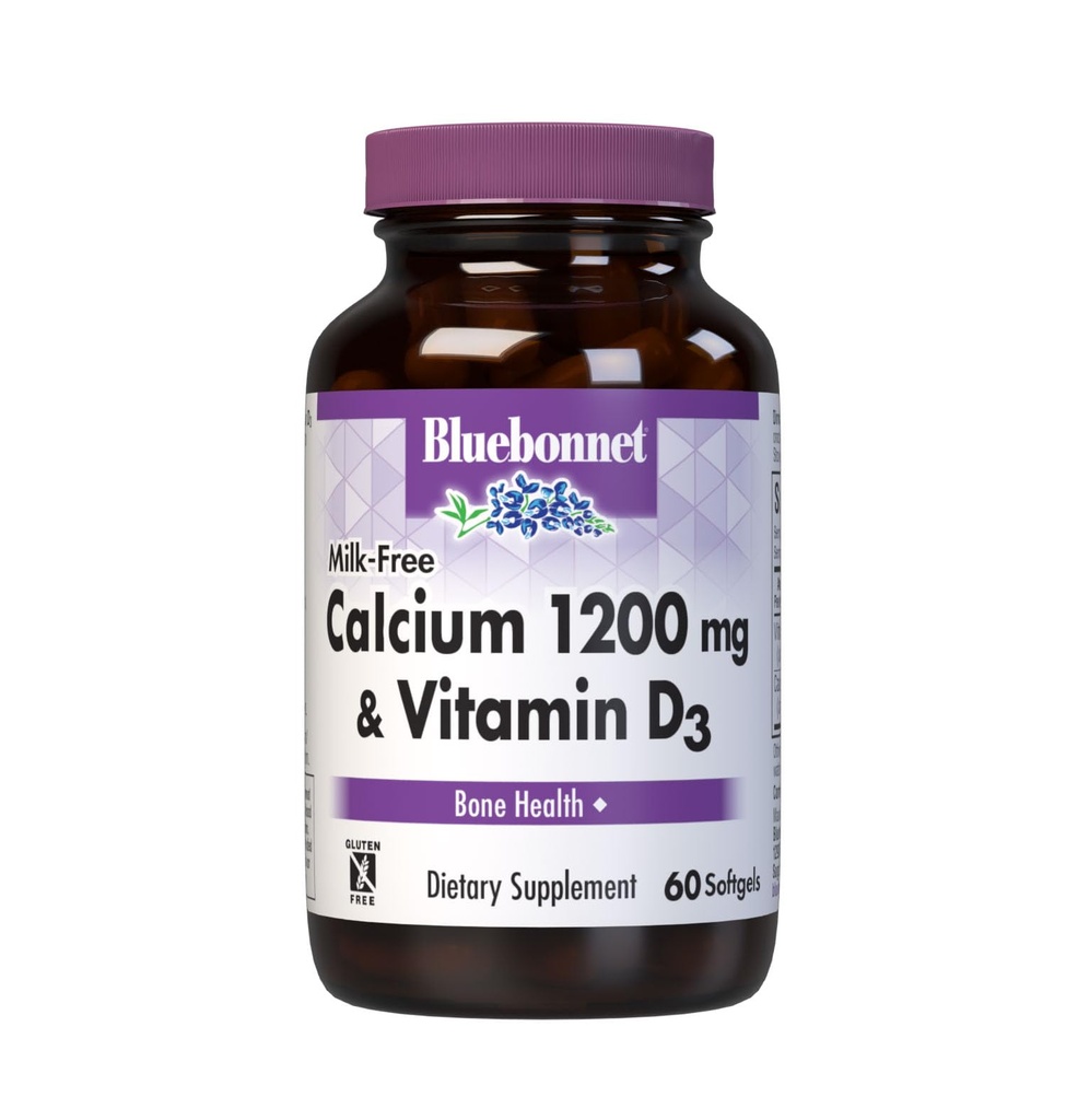 Bluebonnet 영양 우유 자유로운 칼슘 1,200 mg 플러스 비타민 D3 400 IU - 높은 힘, 최대 흡수 강한 건강한 뼈 & 면역력 지원 보충교재, 글루텐 자유로운, 낙농장 자유로운, 60 Softgels