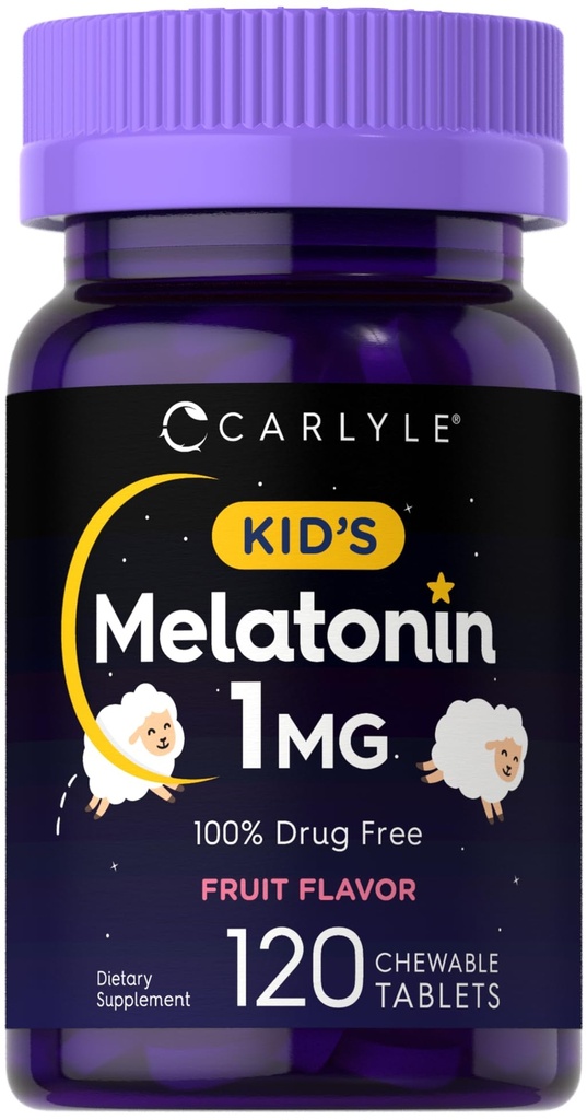 Carlyle Kids Melatonin 1mg | 120 Chewable Tablet | 과일 맛 | 채식주의자 보충교재 | Non-GMO, 글루텐 프리 포뮬러