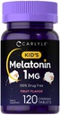 Carlyle Kids Melatonin 1mg | 120 Chewable Tablet | 과일 맛 | 채식주의자 보충교재 | Non-GMO, 글루텐 프리 포뮬러