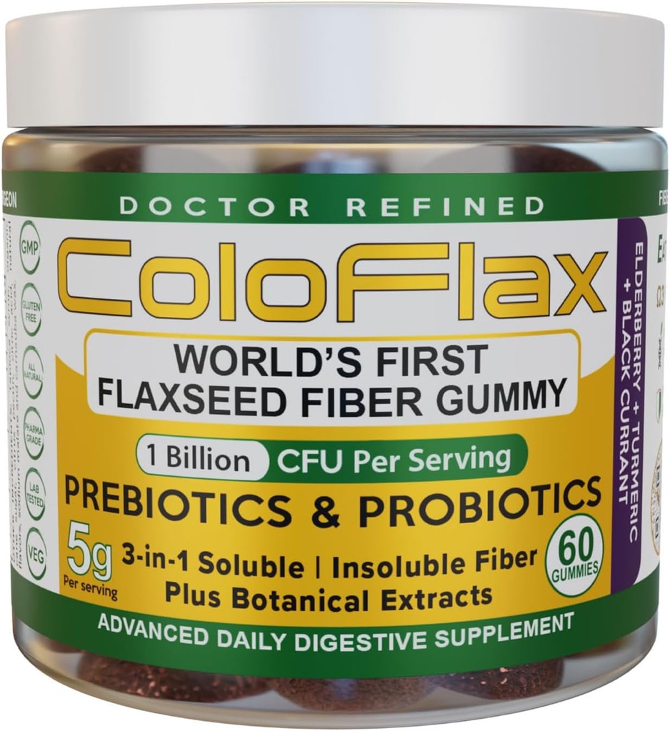 유기 Flaxseed 섬유 + Probiotic Gummies | 성인, 수용성 및 불용성 Triple-Fiber Vegan Gummies 용 크림프없이 변비 완화 및 정기적 인 - 30 서빙