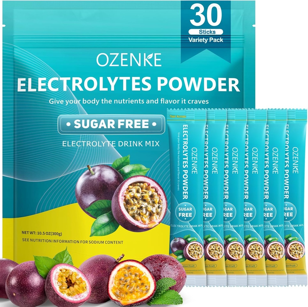 Electrolytes 분말 패킷, 30 스틱 Hydration 패킷 설탕 무료, Electrolyte 음료 혼합 휴대용 Electrolyte Packets for Rapid Hydration, Sugar 0 & 0 Calorie, 열정 과일 맛