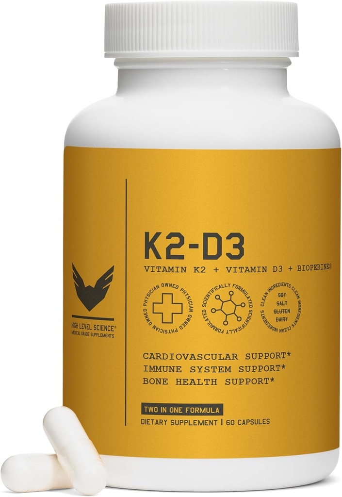 고수준 K2D3, 비타민 K2 & D3는 BioPerine 까만 고추, 심장, 뼈, 면역 지원, 5000 IU D3, 100 mcg K2, 채식주의자, 60 Veggie 캡슐을 위한 이중 활동 Complex를 보충합니다
