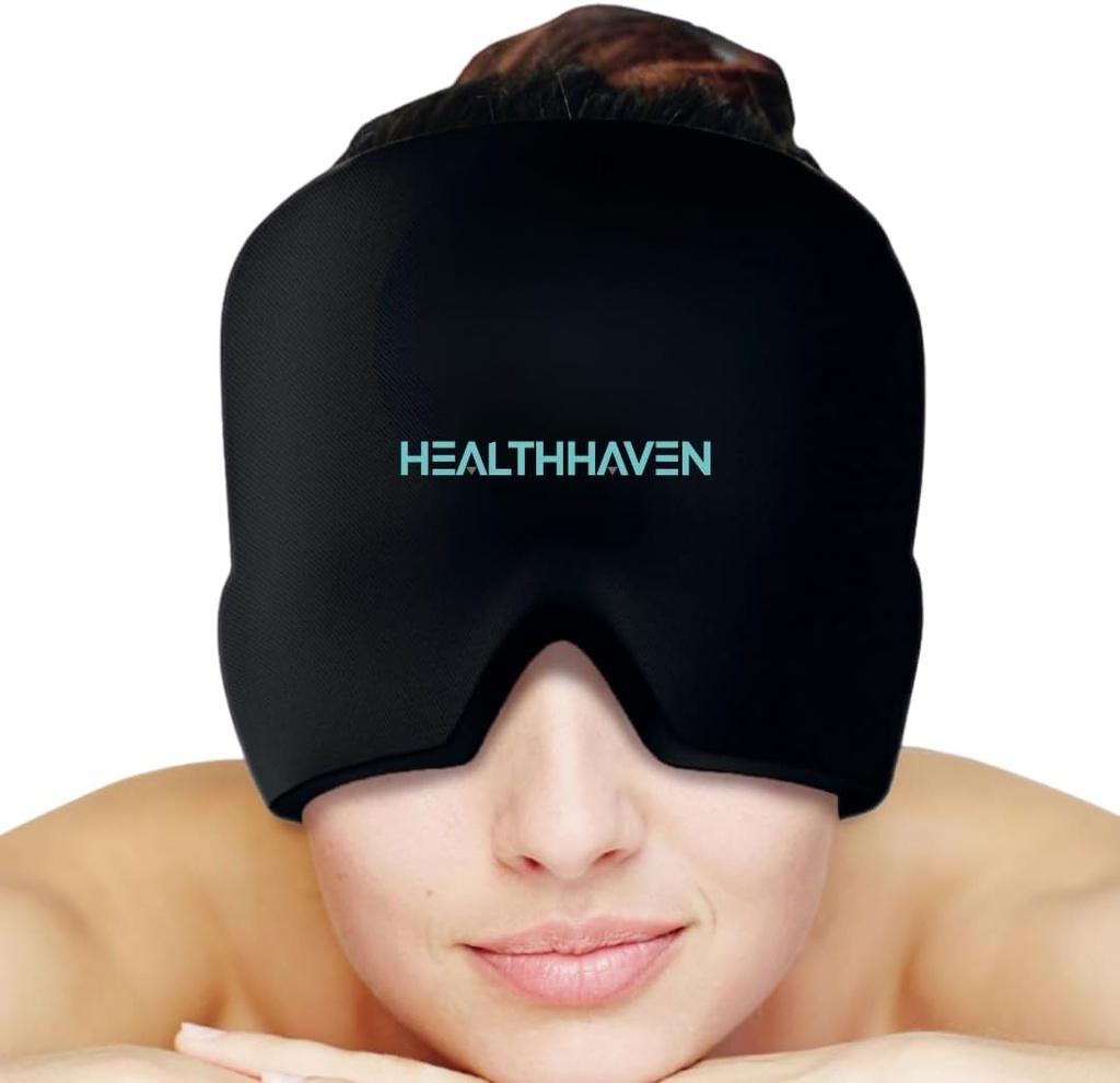 360°Migraine 두통 기복 모자, 편두통을 위한 냉각 젤 모자 머리 포장, 긴장, 긴장 & Hangover, 뜨겁고 찬 치료, Soothing 두통 모자