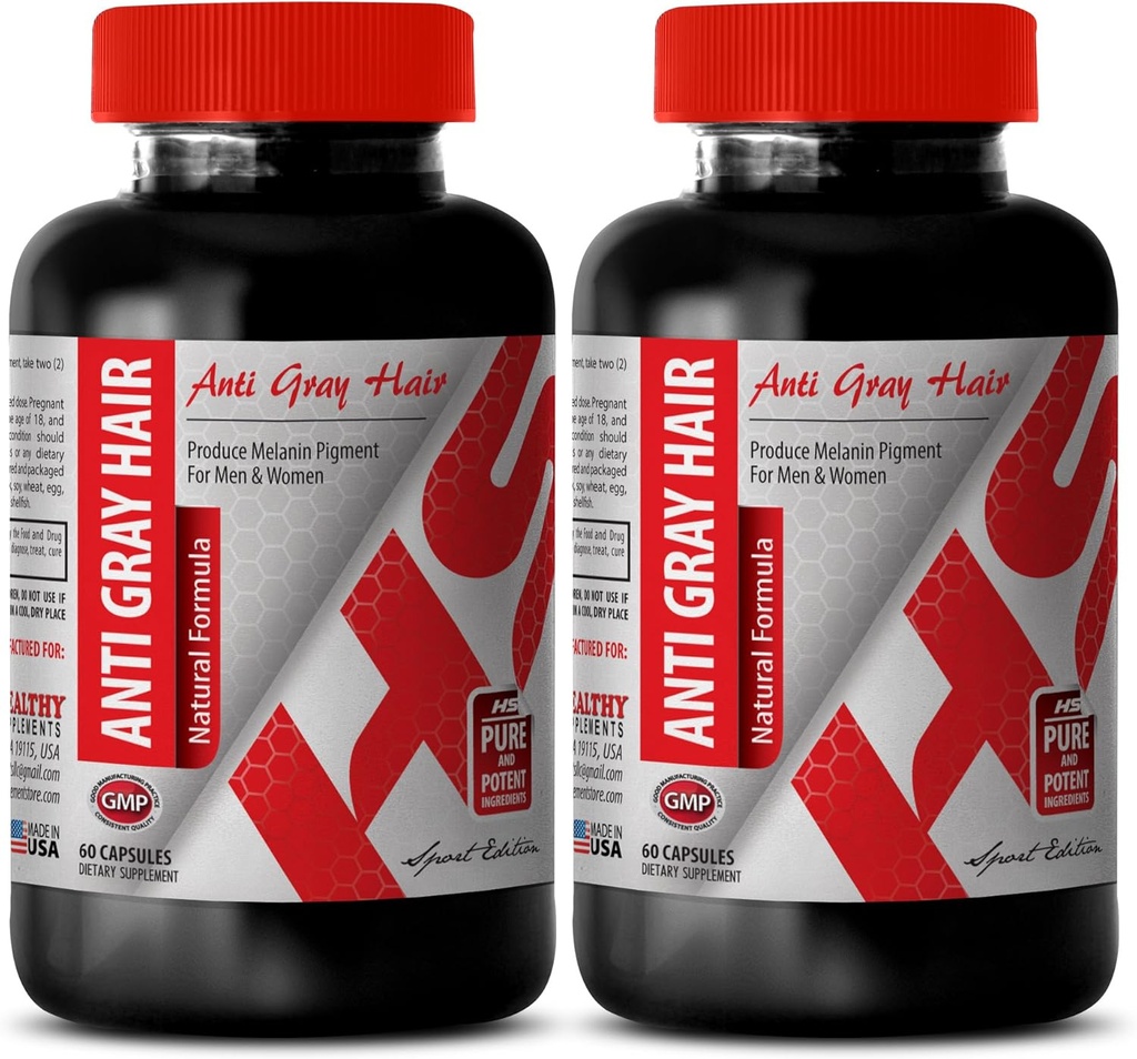 Folic Acid Organic - 안티 그레이 헤어 천연 공식 - 피부 건강을 홍보하는 데 도움이됩니다 (2 병)
