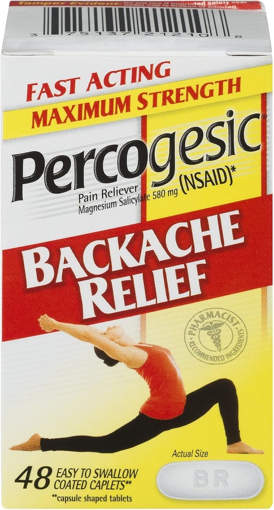 Percogesic Backache 구호 고통 Reliever, 최대 힘, 48의 정제 (2 팩)