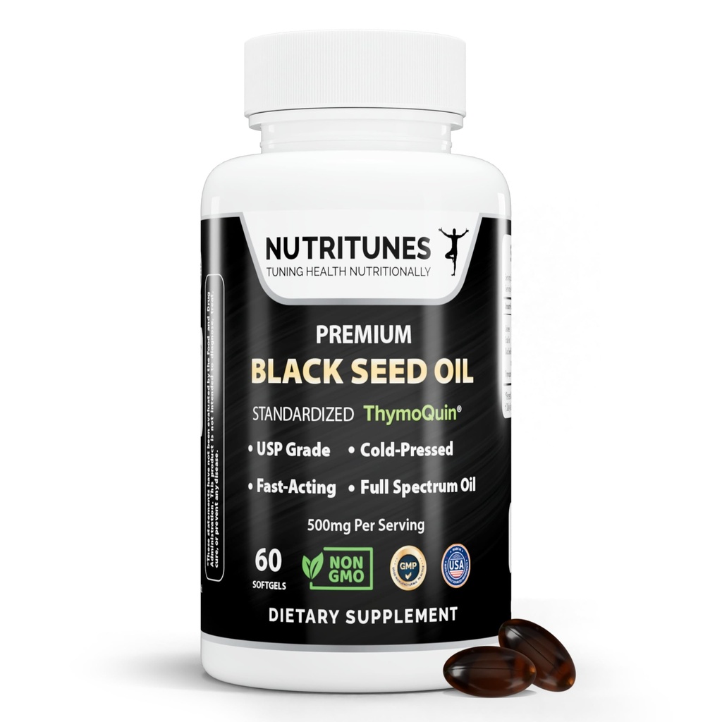 블랙 씨 오일 3 % Thymoquinone 표준화 - 임상적으로 장식, USP 등급, 냉간압 Nigella Sativa ThymoQuin, 비 GMO - 60 Softgels