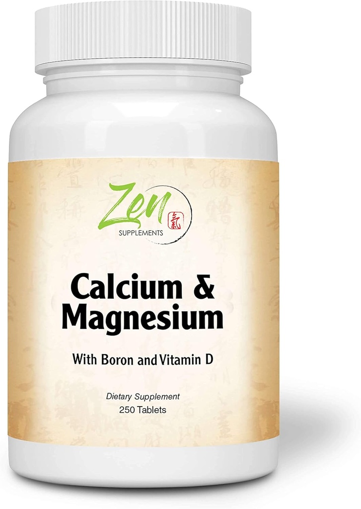 Zen Supplements - 향상된 흡수를위한 D3 및 Boron을 가진 Hi Potency 칼슘 및 마그네슘, Bone 건강 및 뼈 밀도 250-Tabs 지원