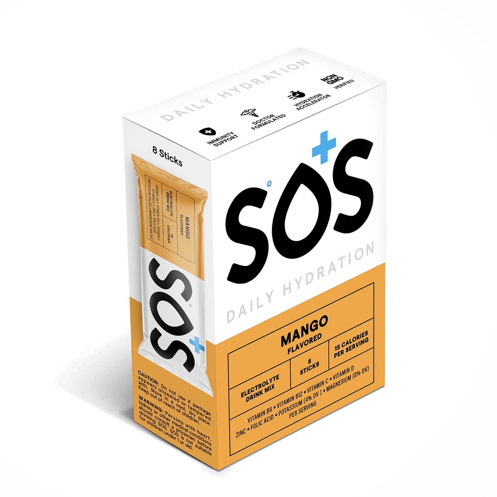 SOS Hydration Electrolyte Powder Stick Pack | 저수지 | Rapid Rehydration | 미국산 | 케토 | 망고 맛