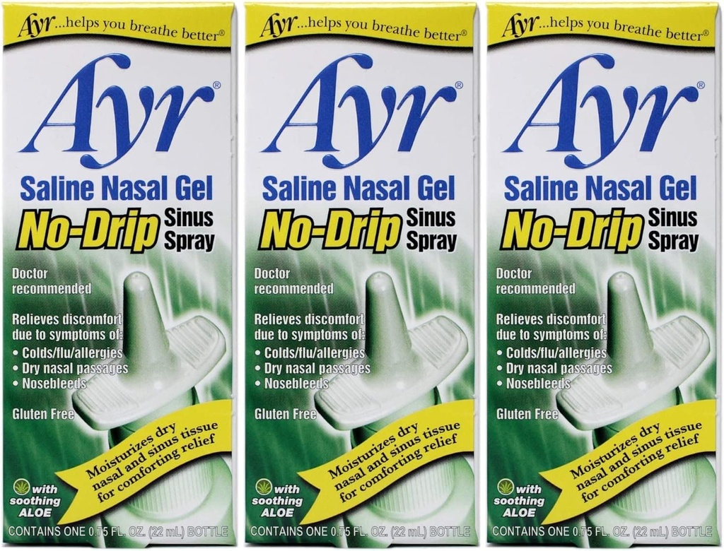 Ayr Saline Nasal 젤 No-Drip Sinus 스프레이,0.75 Fl Oz (포장 3)