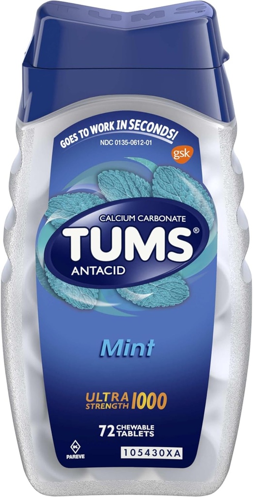 TUMS Ultra Strength Chewable Antacid Tablets for Heartburn Relief, Peppermint - 72 카운트