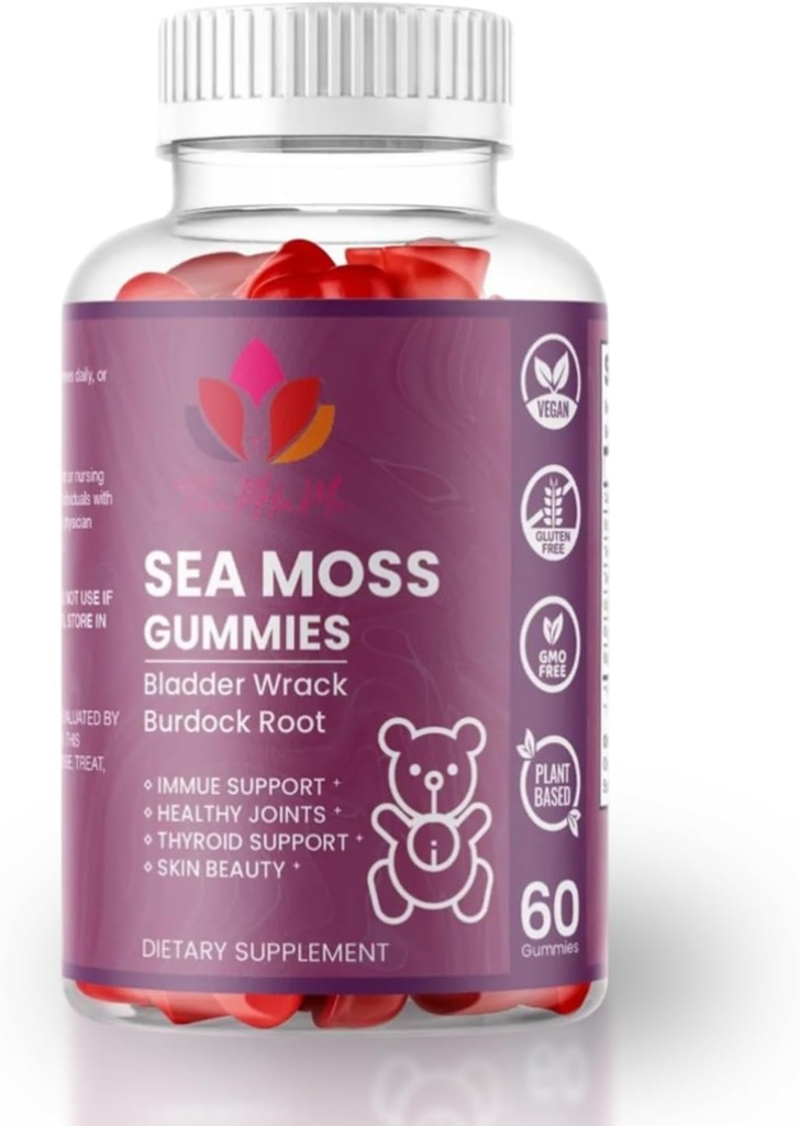 Bladderwrack & Burdock Root와 유기 바다 Moss Gummies – 일반 웰빙을위한 Vegan Supplement – 60 조사