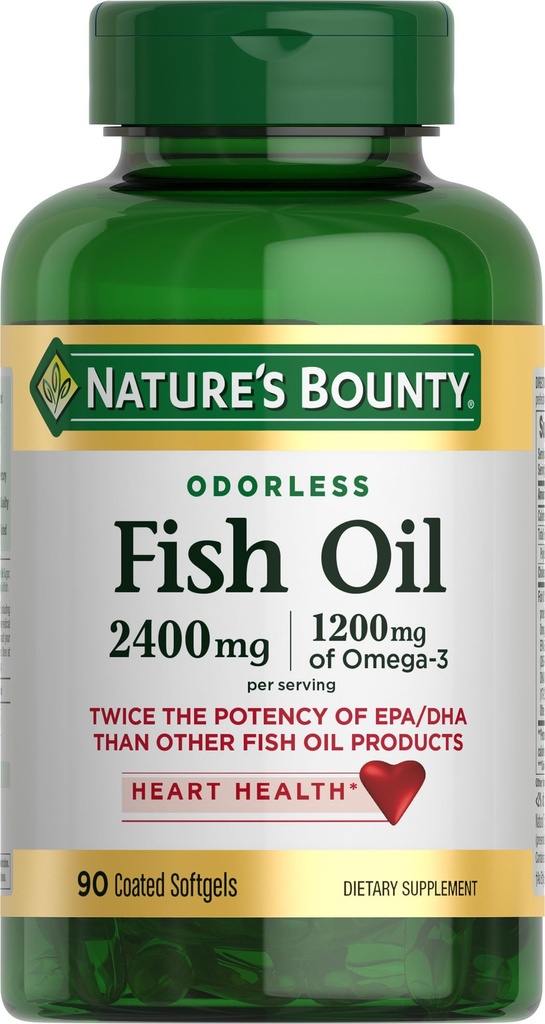 자연의 Bounty 무취 물고기 기름, EPA & DHA를 포함하여 서빙 당 1200mg Omega-3는, 수성, 입히는 Softgels, 글루텐 자유로운, 포탄 물고기, 90 Ct를 삭제하는 심장 건강을 지원합니다