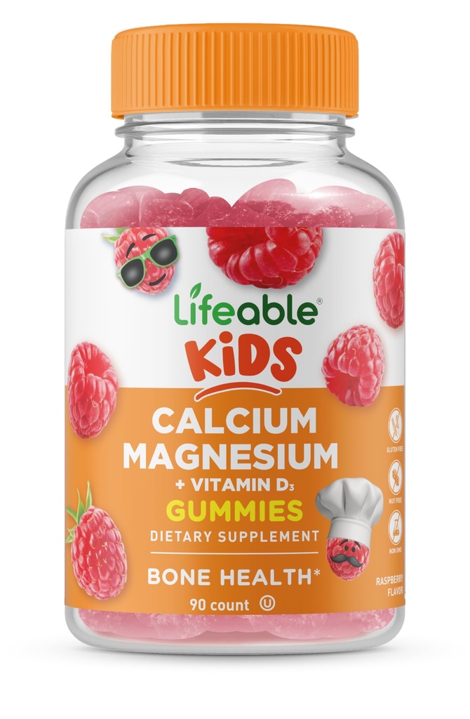 Lifeable Kids 칼슘 마그네슘과 비타민 D 구미 | 그레이트 타스팅 키즈 칼슘 구미 | Tooth and Bone Health | Bone Strength Supplements for Kids | 90 Gummies