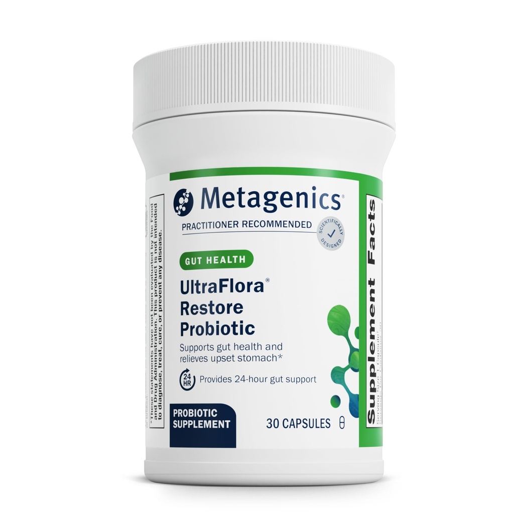 Metagenics UltraFlora Restore Probiotic - Intestinal Flora Support* - Occasional Loose Stools*의 구호 - 소화 건강을위한 Probiotics * - 비 GMO 및 글루텐 - 무료 - 30 캡슐