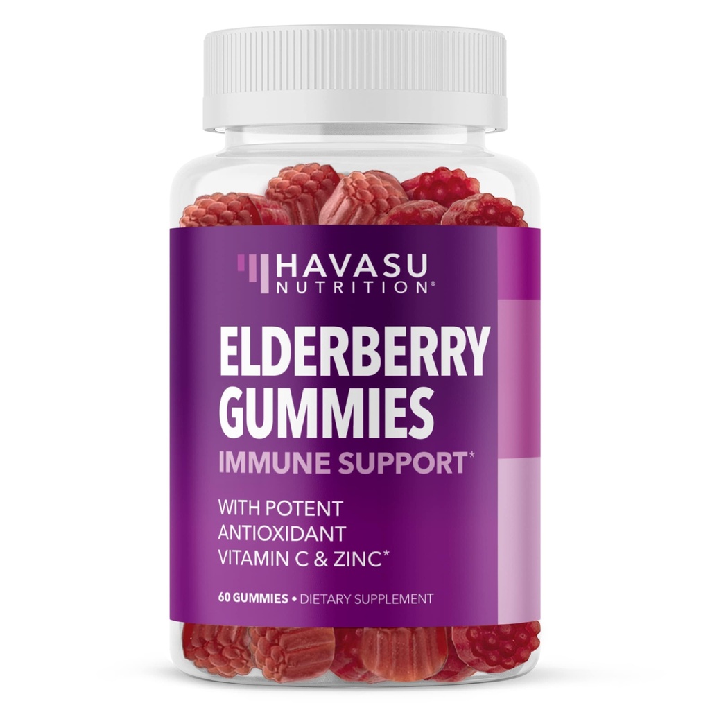 성인을 위한 Sambucus Elderberry Gummies - 비타민 C와 아연을 가진 면역 지원 보충교재 - 매일 방위를 위한 강화된 공식 - 60 조사, 1 달 공급, 베리 풍미 - 편리한 웰니스