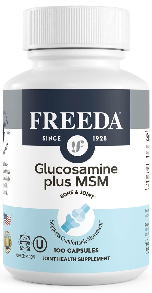FREEDA Glucosamine MSM - 채식 관절 유연성 및 이동성 보충 - 채식 글루코사민없이 - 합동 기능 지원 - 세 번째 파트 테스트 - (100 캡슐)