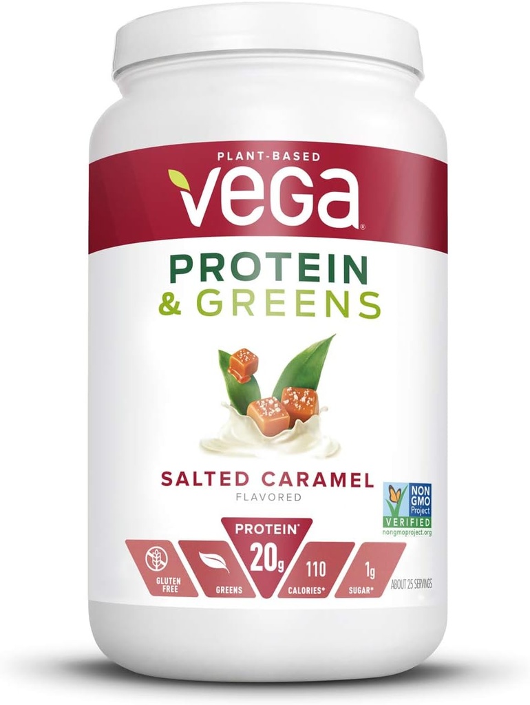 Vega 단백질과 녹색, 소금에 절인 Caramel, Vegan 단백질 분말, 20g 식물 기반 단백질, 낮은 Carb, Keto, Dairy 무료, 글루텐 무료, 비 GMO, 여성과 남성을위한 완두 단백질, 1.7 파운드 (25 서빙)