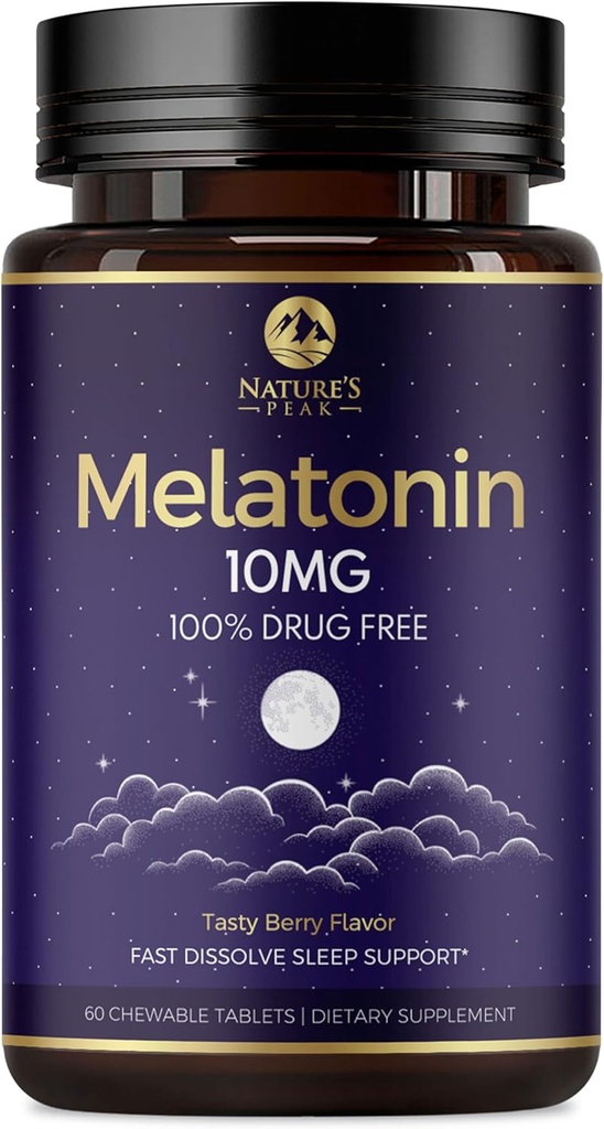 Melatonin 10mg 빠른 용해 보충교재, 성인을 위한 수면 지원 보충교재 - 여분 힘 10 mg Melatonin 정제는, Strawberry 풍미, 설탕 자유로운 비 GMO - 60 일 공급을 위해 메모장에 기입합니다