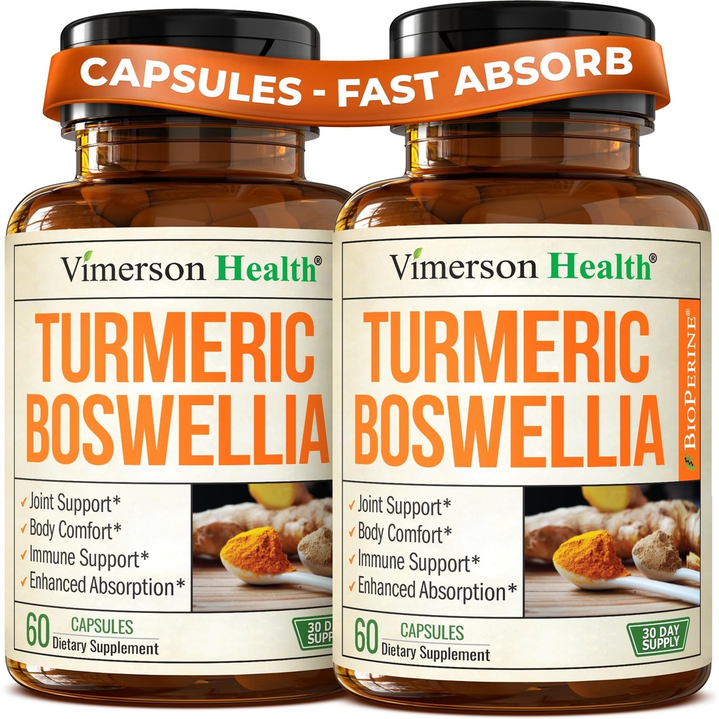 Boswellia Serrata Turmeric Supplement for Joint Support & Inflammation Balance – Ginger & Black Pepper Extract를 사용한 Turmeric Boswellia 보충 – Non-GMO - 2pack