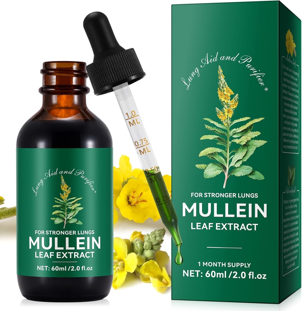Mullein 잎 추출물, Lungs, Natural Cleanse, Mullein 잎 액체 추출물 보충교재, 채식 건강한 생활, 2 FL OZ를 위한 Mullein 하락