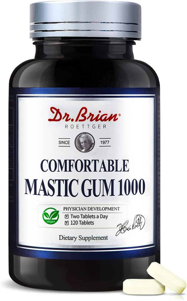 Dr.Brian Mastic Gum 1000mg 천연 공식 지원 위장 건강, 소화 및 면역 체계 – Stomach, Duodenal & 구두 건강 | Non-GMO, 글루텐 무료 (120 채식 캡슐)