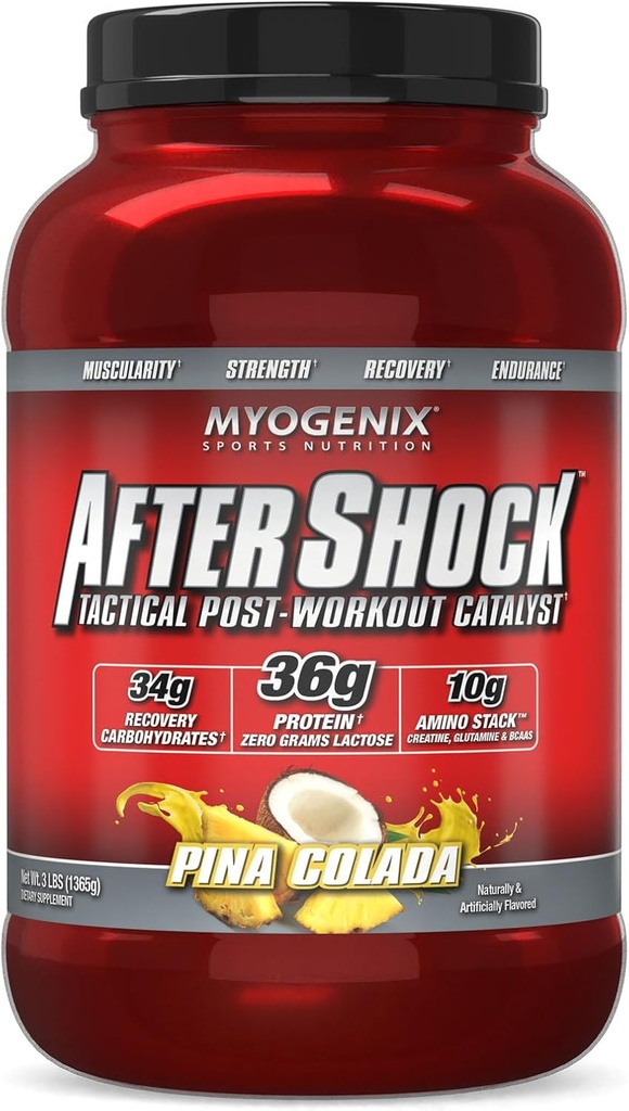 Myogenix Aftershock Post 운동 - 근육 성장 Whey Protein Powder - 근육 성장과 회복 속도 - 관절 건강 및 보충 글리세린 - 피나 콜다, 3 파운드 지원