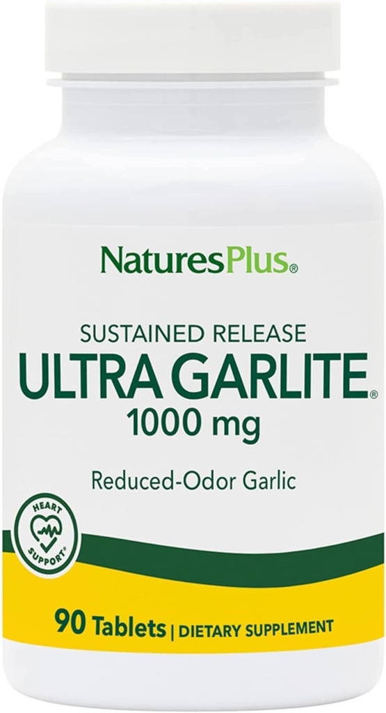 NaturesPlus Ultra Garlite 1000 mg - 90 정제 - 감소 된 냄새 마늘 - Free-Radical Defense & Immune Health에 대한 영양 지원 - 지속 방출 - 90 서빙