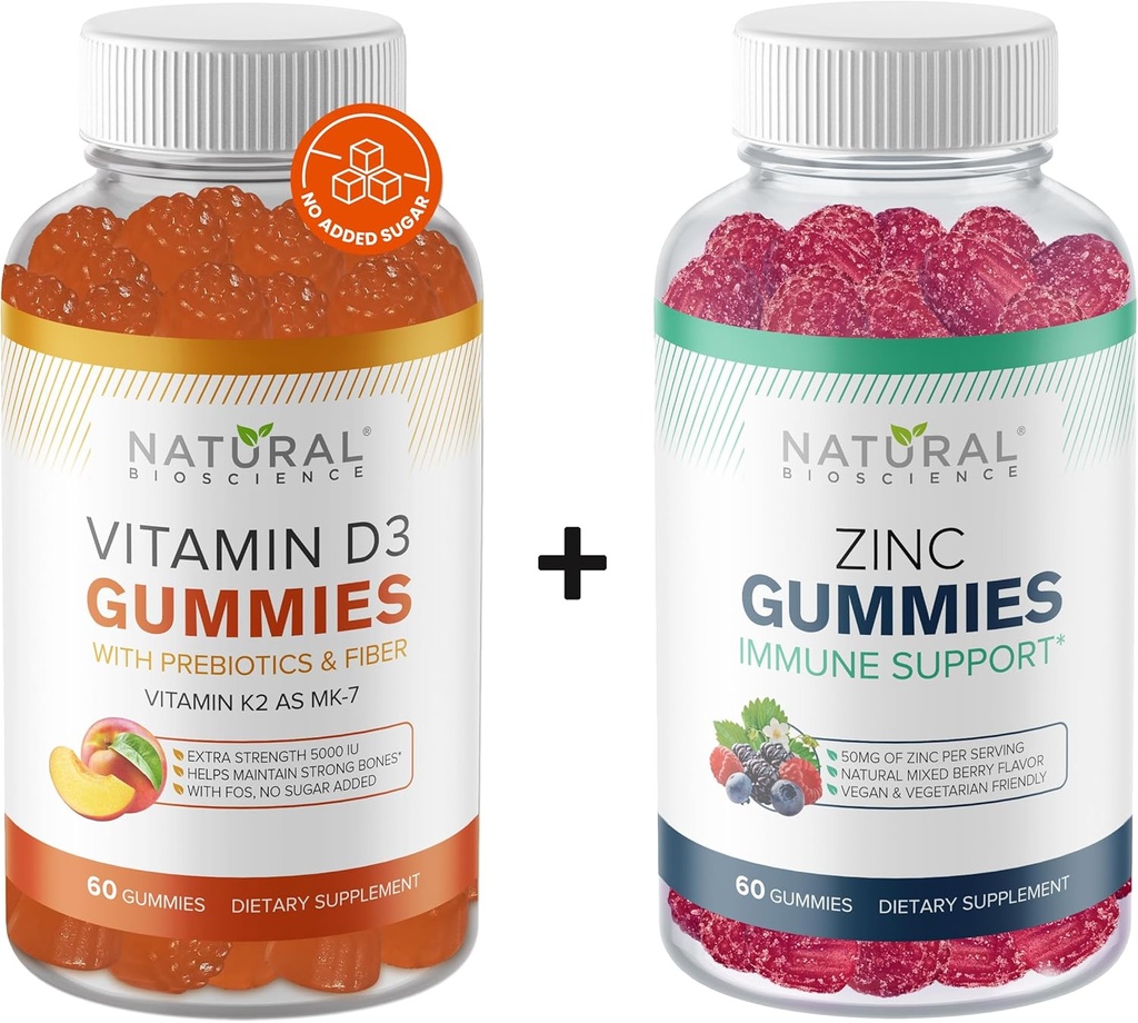 자연적인 생물 과학 설탕 자유로운 비타민 D3 K2 Gummies 5000 IU & 아연 Gummies 50 mg의 여분 힘, 면역 지원, 뼈 건강, 심장 건강, 피부 지원, 60 Gummy 비타민