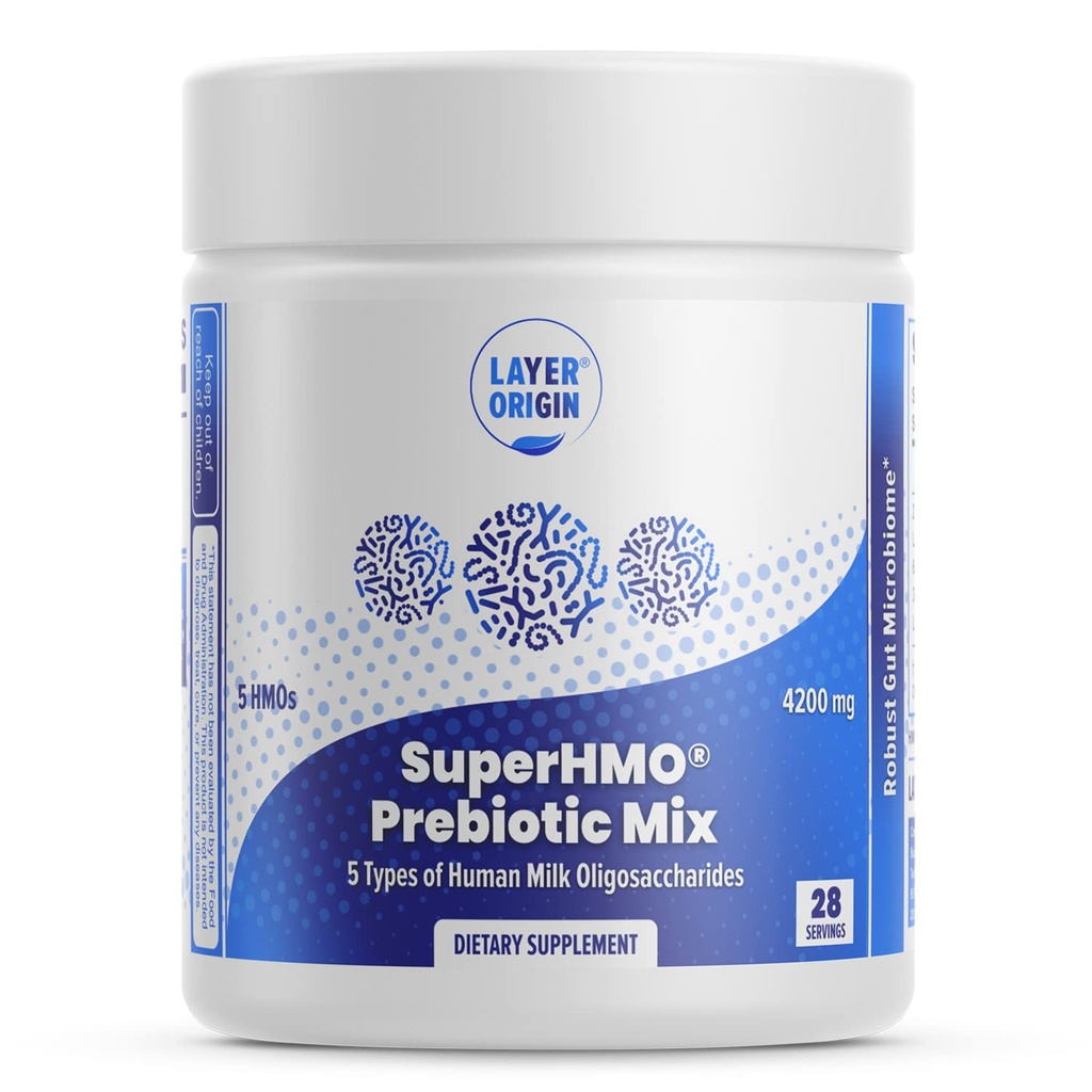 레이어 원산지 SuperHMO Prebiotic 혼합 5-HMO Prebiotic 섬유 Gut, Digestion, Brain Health - 분말, 28 서빙
