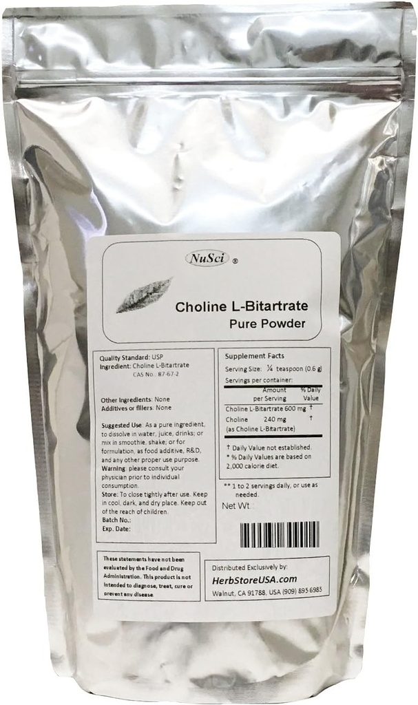 Choline L-Bitartrate 순수한 분말 똑똑한 Nutrient (250g (8.8 oz)