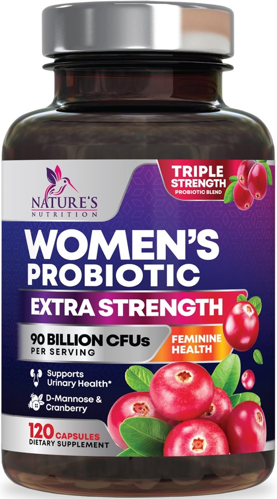 여성 소화 건강 지원을위한 Probiotics - 90 억 CFU 여성 프로바이오틱스, 16 Strains, Cranberry, Prebiotics, PH, Immune, Urinary, & Feminine 건강 지원, 120 캡슐을 가진 질 Probiotics