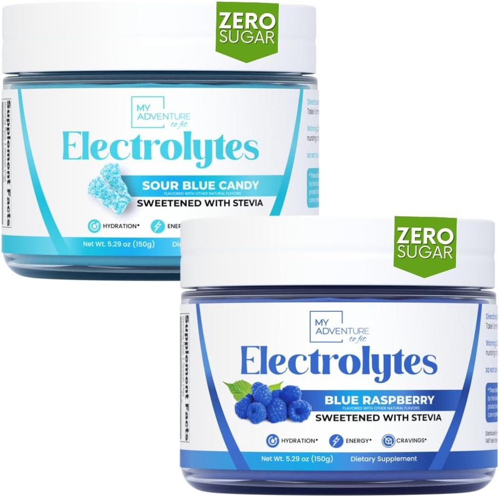 Zero Sugar, Bundle, Blue Raspberry & Sour Blue 풍미를 가진 Hydration Electrolytes Powder에 맞는 내 모험