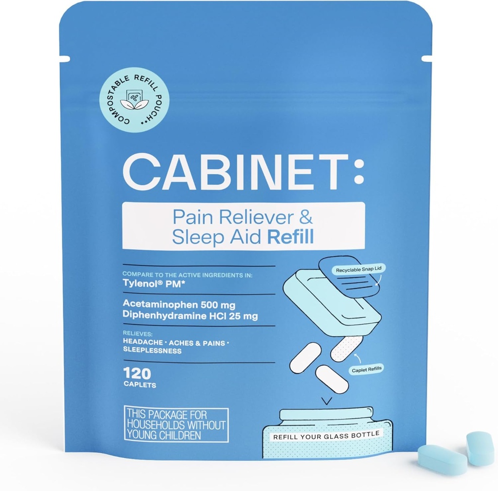 내각: 두통, 아체 및 고통을 위한 야간 고통 Reliever와 잠 원조 | Acetaminophen 500mg, Diphenhydramine 25mg, 120 모자 (Refill)