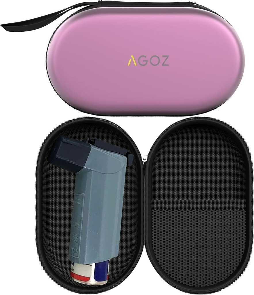 AGOZ Asthma Inhaler 케이스 지퍼로 고정 된 보호 의료 파우치 커버 손목 스트랩 (Purple)