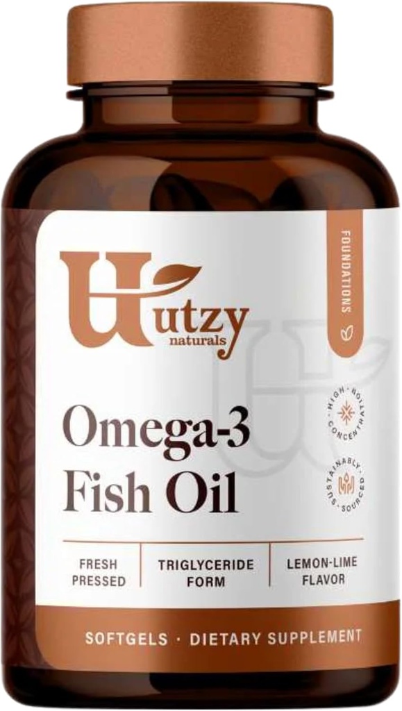 Utzy Naturals Omega-3 Fish Oil | 800mg Omega-3 | EPA와 DHA | 천연 레몬 맛 | 60 Softgels