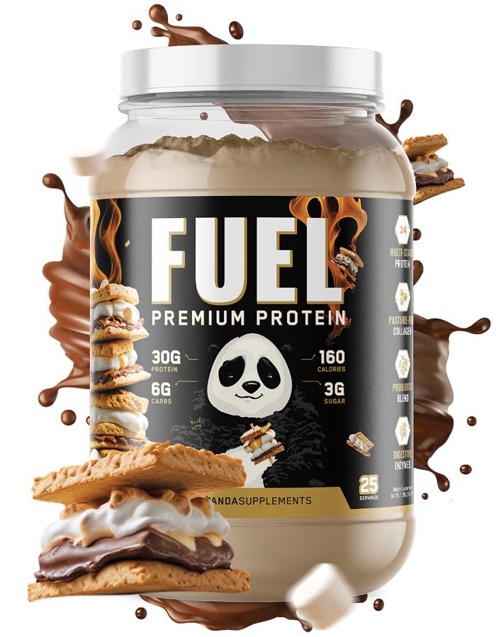 지하 바이오 연구소 팬더 연료 프리미엄 단백질 Whey,Hydrolyzed Collagen,Casein,Probiotics, 효소, Keto 친절, 시간 릴리스, 25 서빙 (2.5 파운드, Campfire S'More)