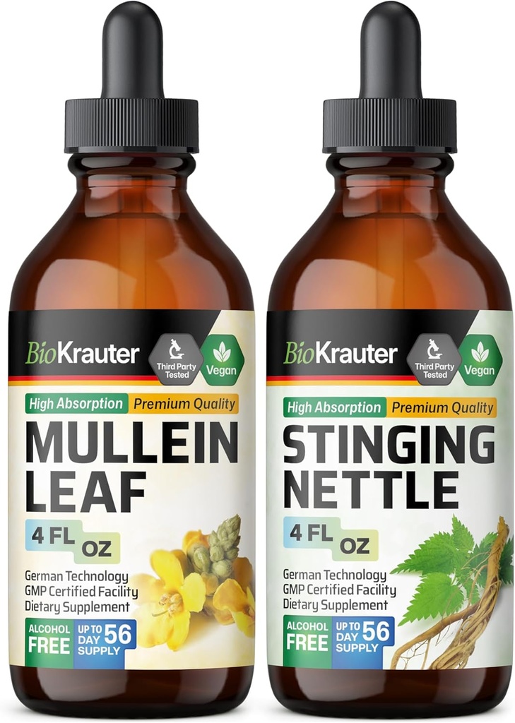 BIO KRAUTER Mullein Tincture 4 Fl. Oz. & 스팅 Nettle Tincture 4 Fl. Oz.