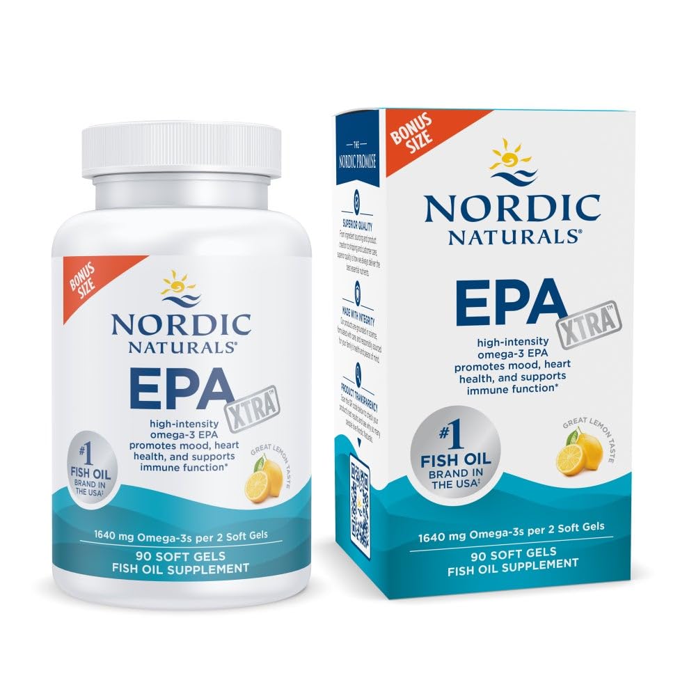 북유럽 자연 EPA Xtra, 레몬 - 90 소프트 젤 - 1640 mg 오메가-3 - 긍정적 인 무드, 심장 건강 및 건강한 면역성을 위한 고강도 EPA 공식 - Non-GMO - 45 서빙