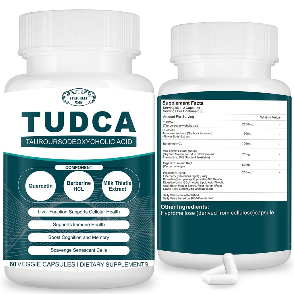 2200MG TUDCA 보조제 - Bile Salts Supplement Complex for Liver Detox & Cleanse, Gallbladder Cleanse, 소화 건강 60 캡슐