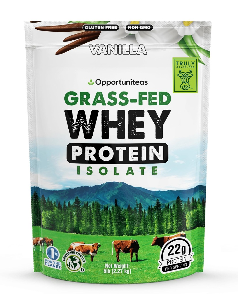 Opportuniteas 잔디 페더럴 익스프레스 바닐라 Whey 단백질 격리 분말 - 인공 감미료 없는 22g 단백질 분말, 호르몬 자유로운 코우, 비 GMO - 5lb