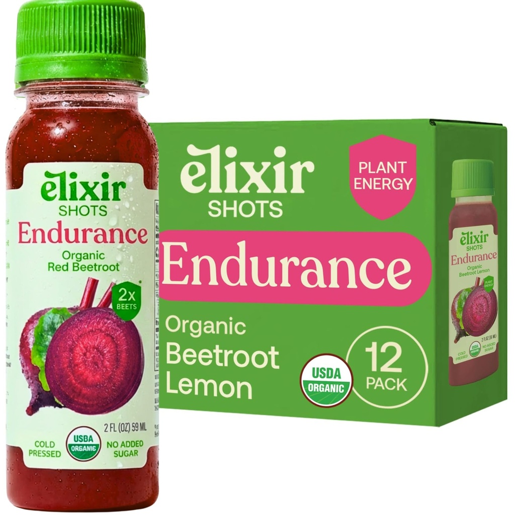 Elixir Shots, Endurance & Wellness Shot with Cold-Pressed 100 % 유기 성분, 사탕, 당근, 셀러리, 레몬, 설탕 추가 또는 인공 성분, 12 팩